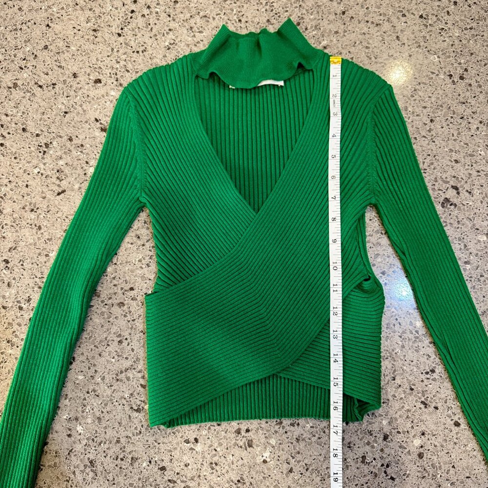 ZARA Ribbed Knit Cut-Out Cropped Sweater Green Wrap Front Women's Size S - Picture 7 of 10